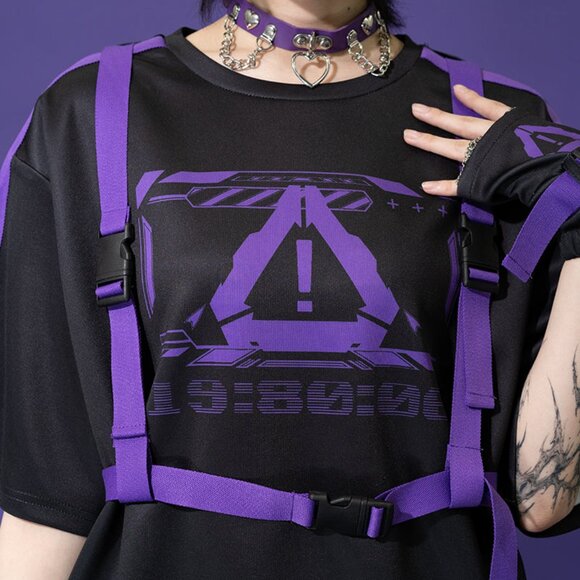 ACDC RAG - Error Code Cyberpunk Tech Oversized Black Purple Tee - Picture 4 of 9